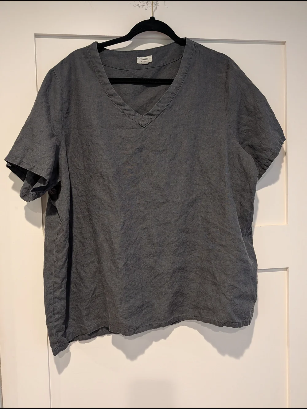 Gray Linen Two-Piece Set PJs - Relaxed Tee & Drawstring Pants - Picture 2 of 8